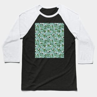 Cute Playing Panda in Green Garden Pattern Baseball T-Shirt